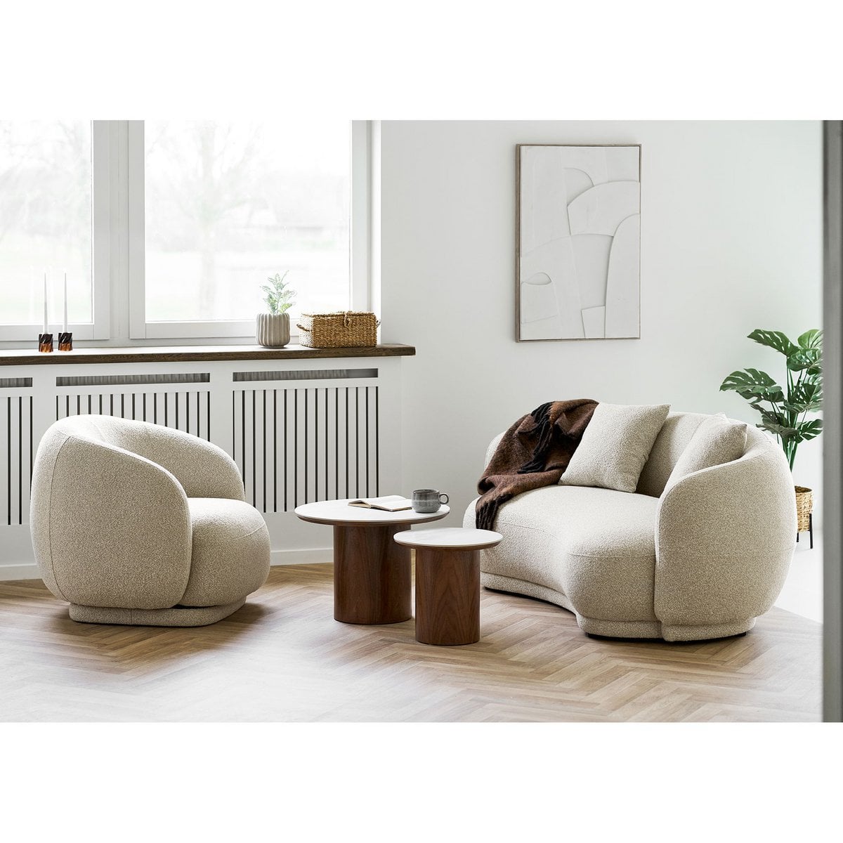 House Nordic ApS - Noli Salontafel, tafelblad keramiek/essenfineer, wit/donkerbruin, ø60x42 cm - Deco Delights