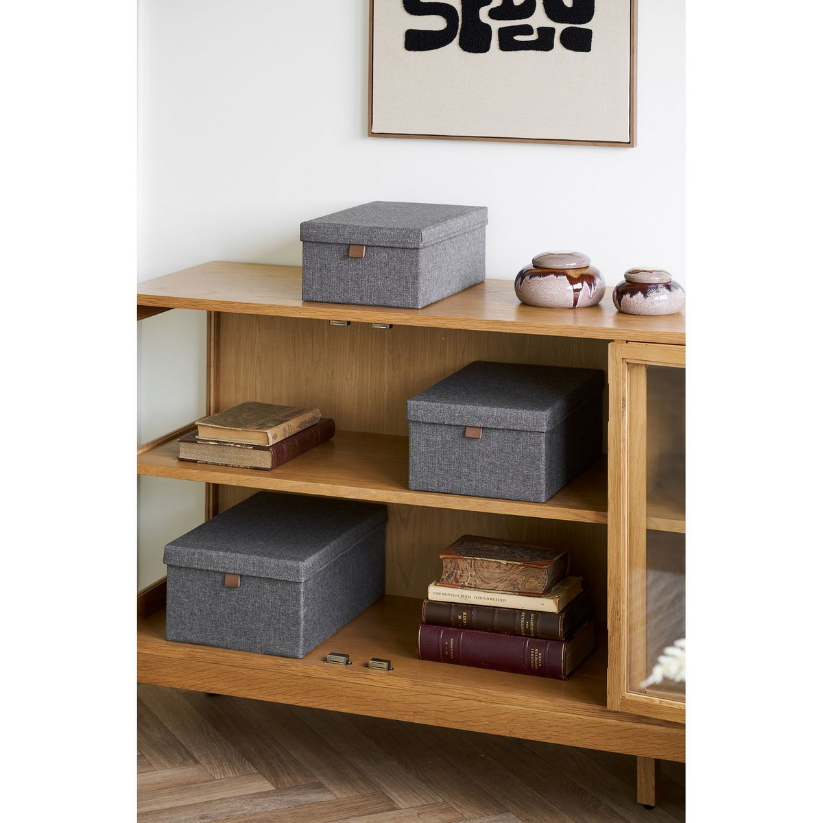 House Nordic ApS - Noto Opbergdozen, textiel, donkergrijs, set van 3 - Deco Delights