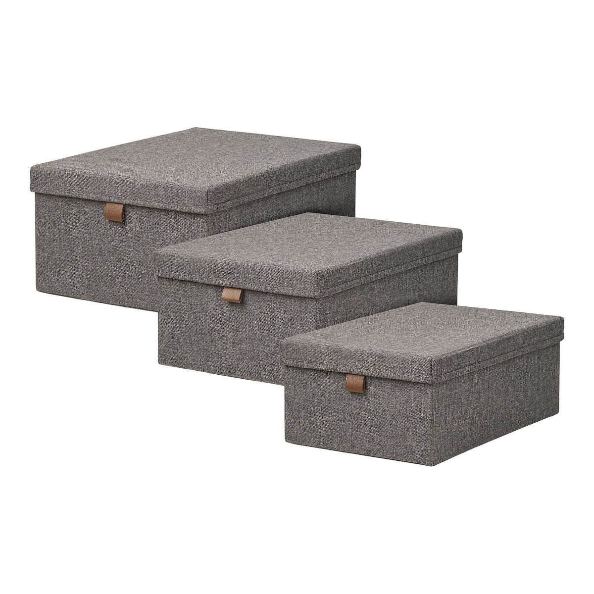 House Nordic ApS - Noto Opbergdozen, textiel, donkergrijs, set van 3 - Deco Delights