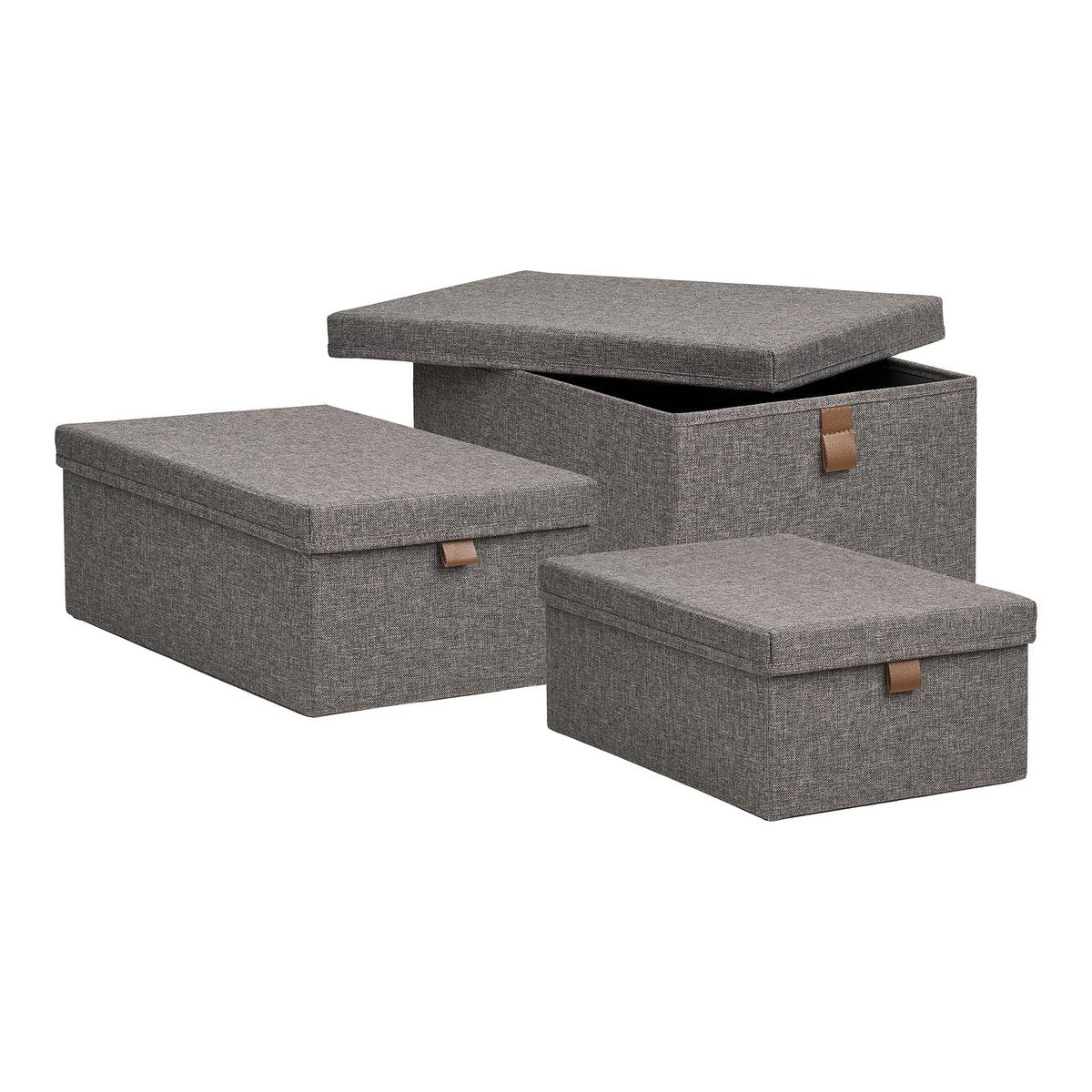 House Nordic ApS - Noto Opbergdozen, textiel, donkergrijs, set van 3 - Deco Delights