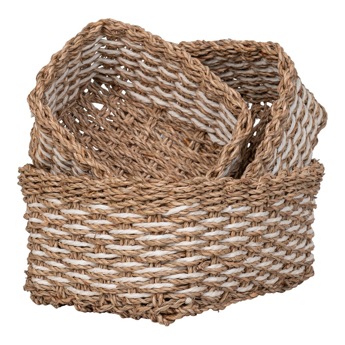 House Nordic ApS - Pala Basket - Mand, zeegras/papier, naturel/wit, set van 3 - Deco Delights