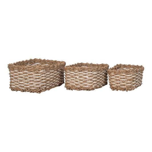 House Nordic ApS - Pala Basket - Mand, zeegras/papier, naturel/wit, set van 3 - Deco Delights