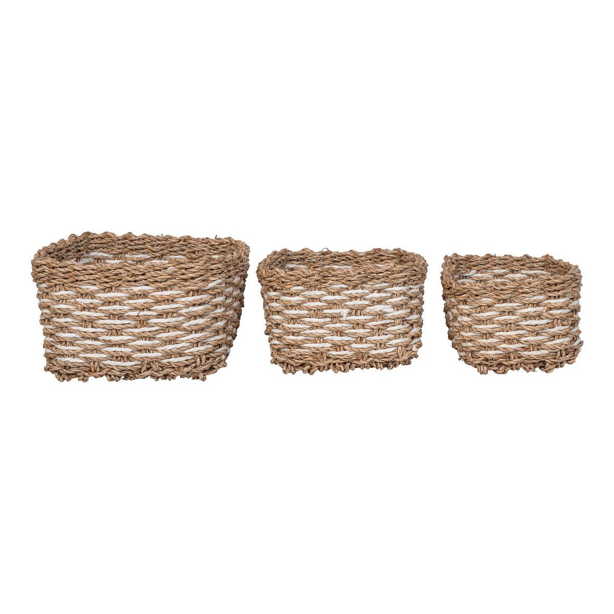 House Nordic ApS - Pala Basket - Mand, zeegras/papier, naturel/wit, set van 3 - Deco Delights