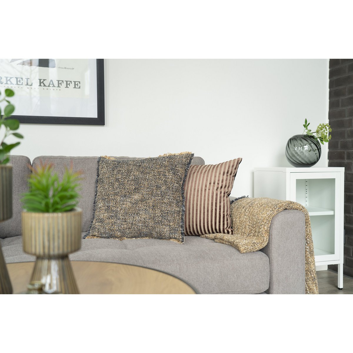 House Nordic ApS - Perth Kussen - Kussen, beige/bruin, 45x45 cm - Deco Delights