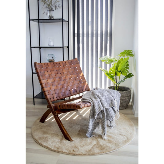 House Nordic ApS - Perugia Klapstoel - Teakhout, Leer, Bruin - 66x74x73 cm - Deco Delights