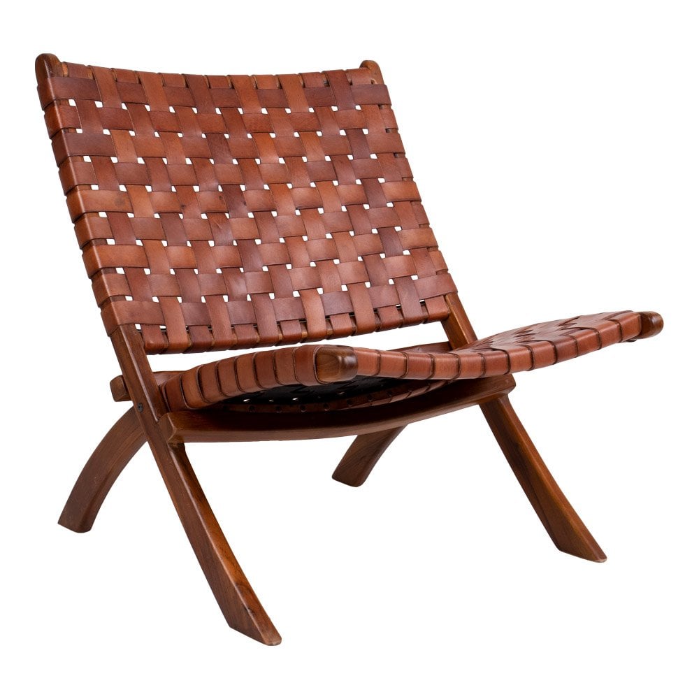 House Nordic ApS - Perugia Klapstoel - Teakhout, Leer, Bruin - 66x74x73 cm - Deco Delights