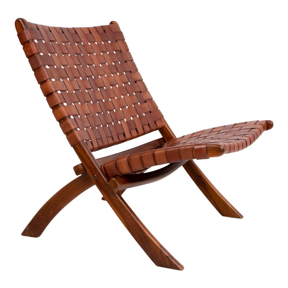 House Nordic ApS - Perugia Klapstoel - Teakhout, Leer, Bruin - 66x74x73 cm - Deco Delights