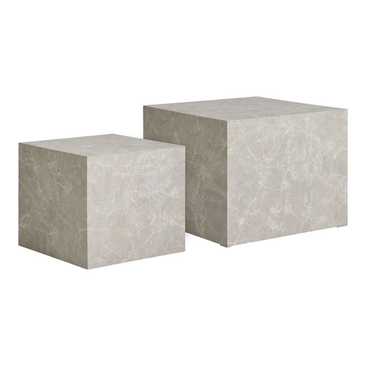 House Nordic ApS - Praagse salontafelset - Beige, marmerlook, MDF, decorpapier, set van 2 - Deco Delights
