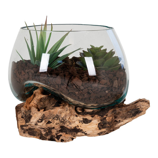 House Nordic ApS - San Marino Waterdrop - Natuurlijk, Teakhout/Glas/Staal, 15x15x15 cm - Deco Delights