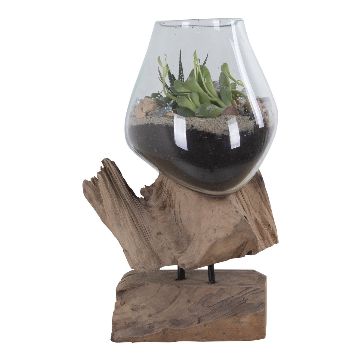 House Nordic ApS - San Marino Waterdrop - Natuurlijk, Teakhout/Glas/Staal, 18x15x25 cm - Deco Delights