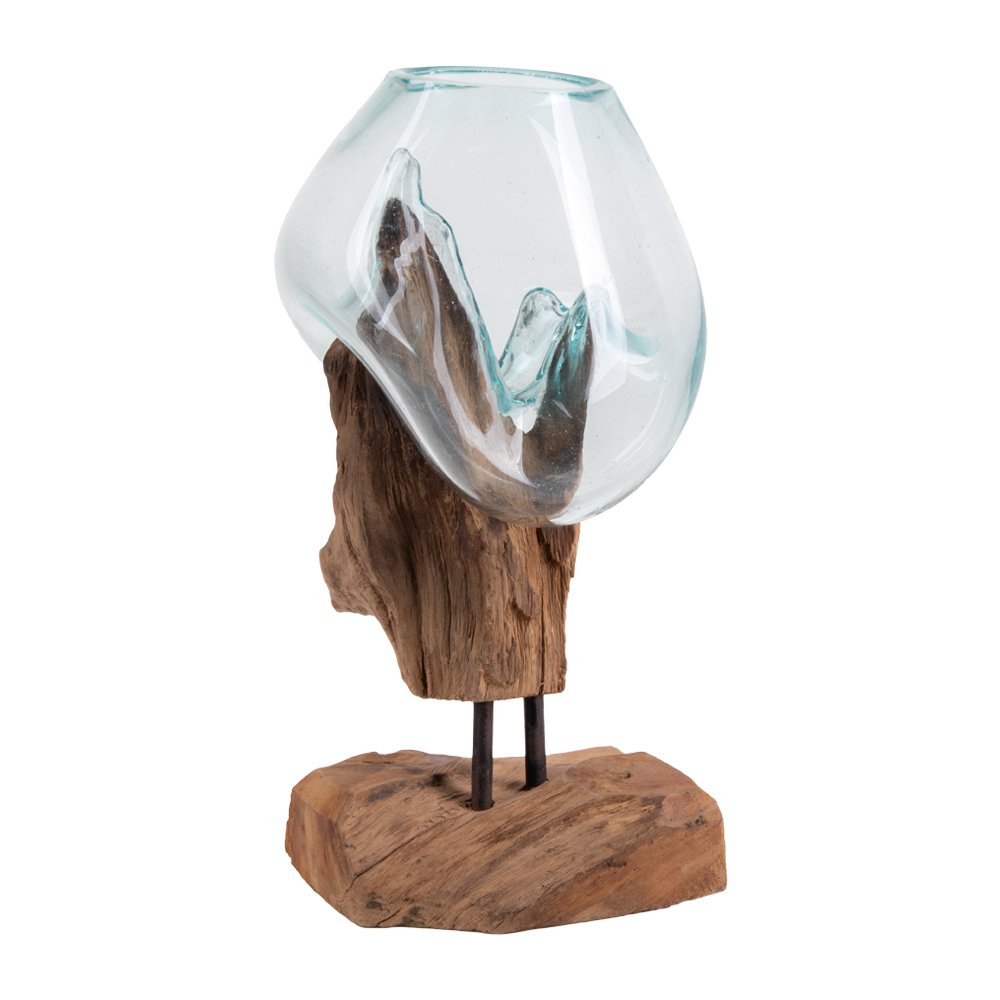 House Nordic ApS - San Marino Waterdrop - Natuurlijk, Teakhout/Glas/Staal, 18x15x25 cm - Deco Delights