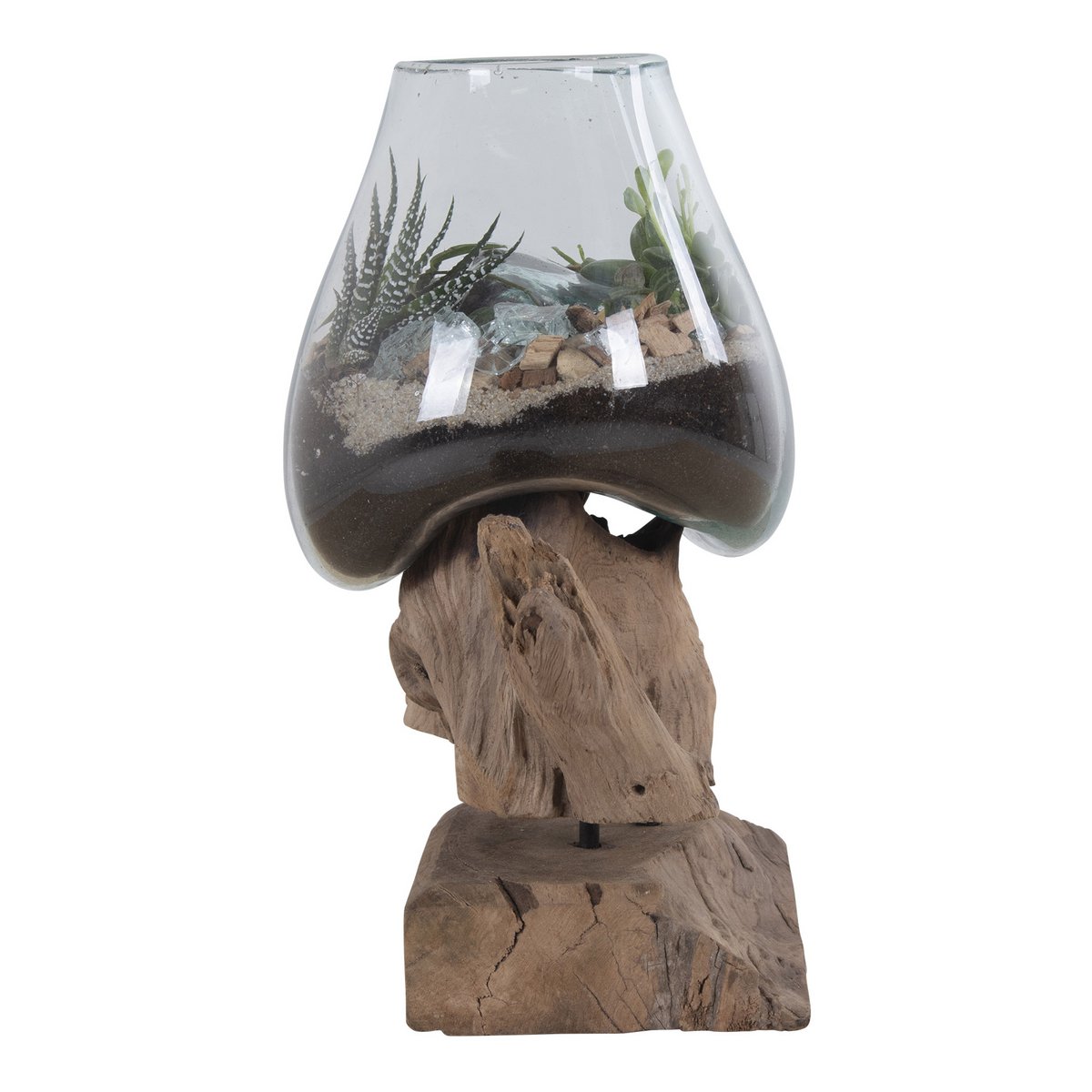 House Nordic ApS - San Marino Waterdrop - Natuurlijk, Teakhout/Glas/Staal, 18x15x25 cm - Deco Delights