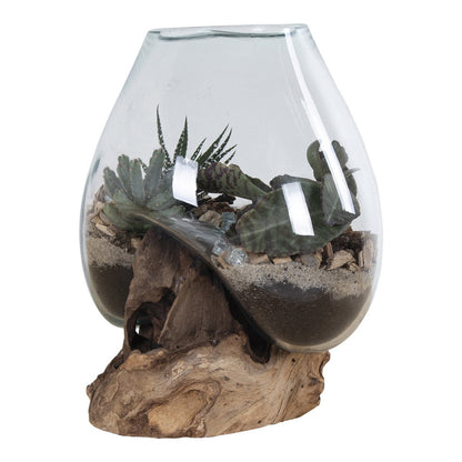 House Nordic ApS - San Marino Waterdrop - Natuurlijk, Teakhout/Glas/Staal, 18x20x20 cm - Deco Delights