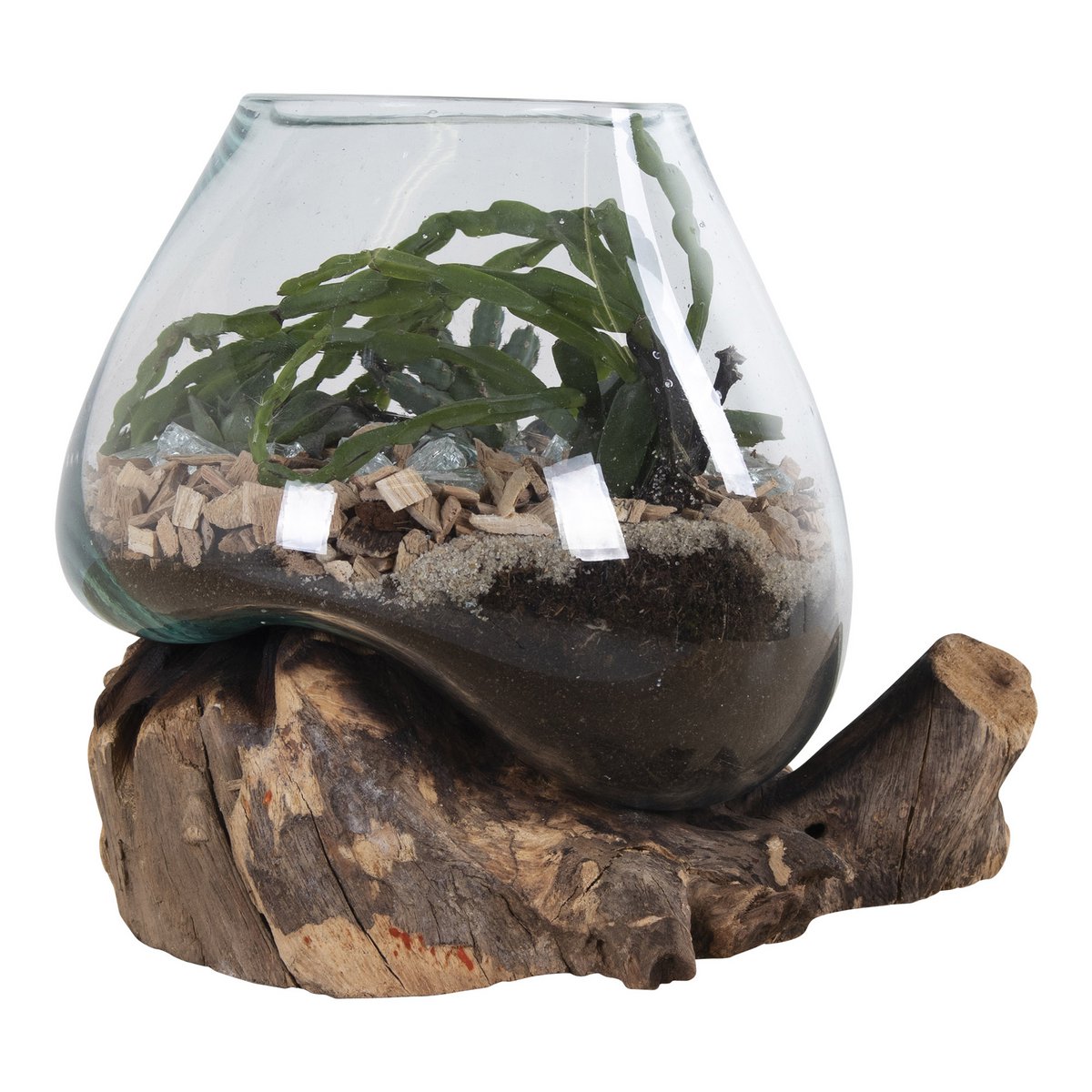 House Nordic ApS - San Marino Waterdrop - Natuurlijk, Teakhout/Glas/Staal, 18x20x20 cm - Deco Delights