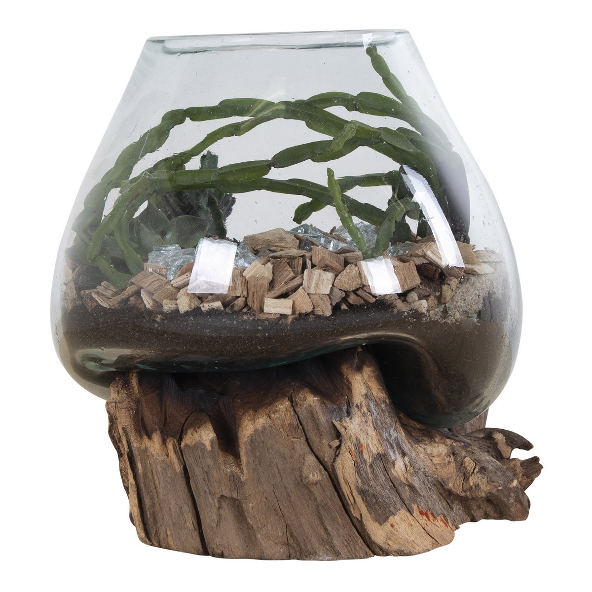 House Nordic ApS - San Marino Waterdrop - Natuurlijk, Teakhout/Glas/Staal, 18x20x20 cm - Deco Delights