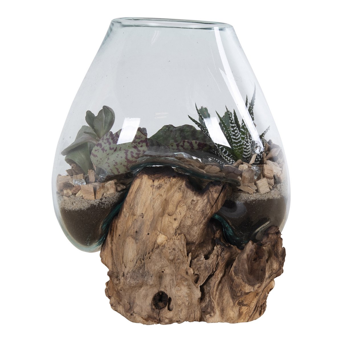House Nordic ApS - San Marino Waterdrop - Natuurlijk, Teakhout/Glas/Staal, 18x20x20 cm - Deco Delights