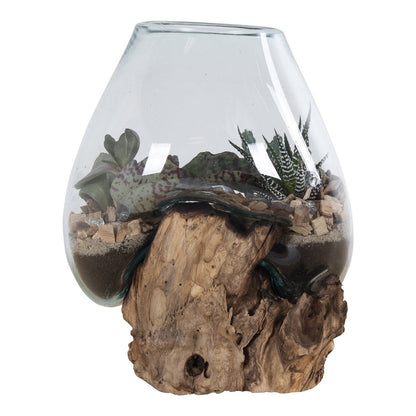 House Nordic ApS - San Marino Waterdrop - Natuurlijk, Teakhout/Glas/Staal, 18x20x20 cm - Deco Delights
