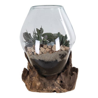 House Nordic ApS - San Marino Waterdrop - Natuurlijk, Teakhout/Glas/Staal, 18x20x20 cm - Deco Delights