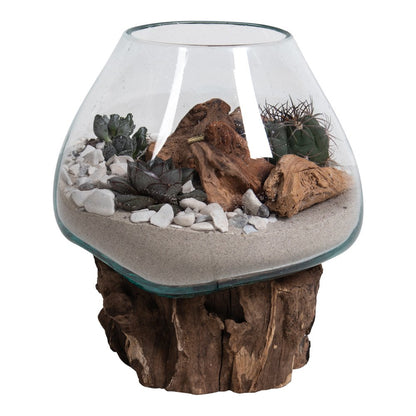 House Nordic ApS - San Marino Waterdrop - Natuurlijk, Teakhout/Glas/Staal, 18x20x20 cm - Deco Delights