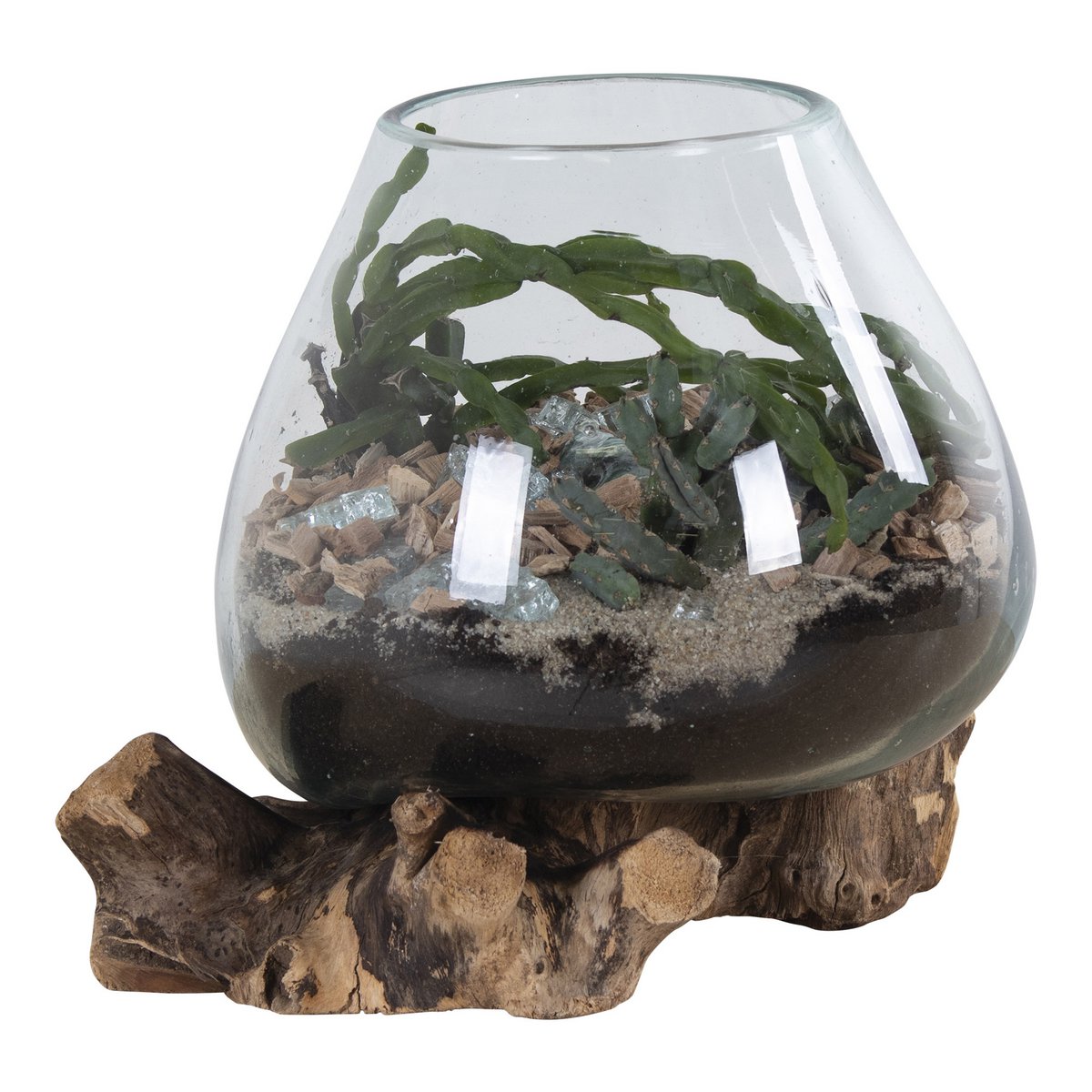 House Nordic ApS - San Marino Waterdrop - Natuurlijk, Teakhout/Glas/Staal, 18x20x20 cm - Deco Delights