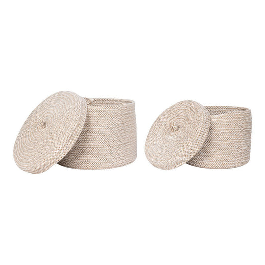 House Nordic ApS - Sebal Basket - Mand met deksel, katoen, beige, set van 2 - Deco Delights