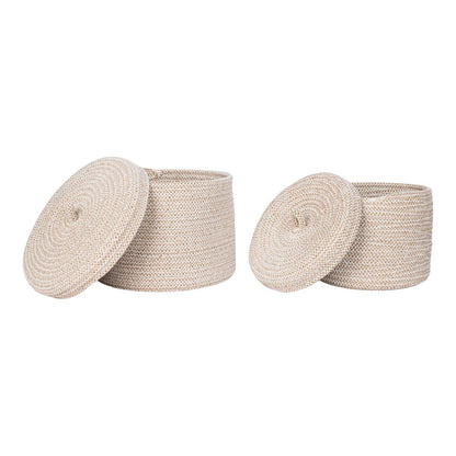 House Nordic ApS - Sebal Basket - Mand met deksel, katoen, beige, set van 2 - Deco Delights