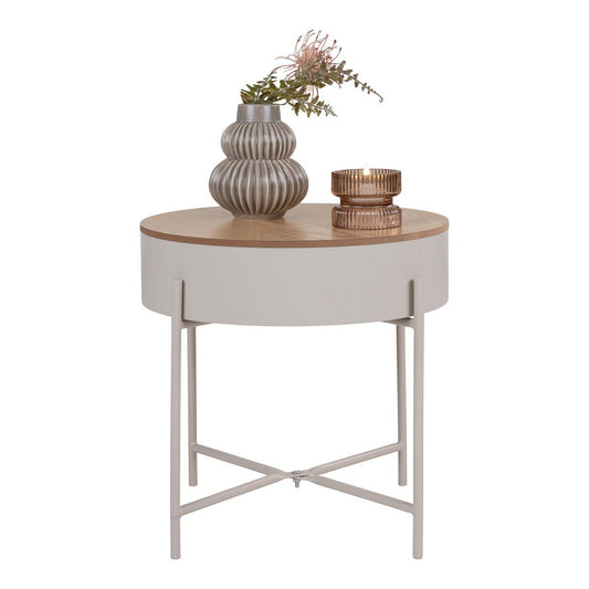 House Nordic ApS - Sisco Side Table - Bijzettafel in beige-lichtgrijs gepoedercoat staal, Ø40x40 cm - Deco Delights