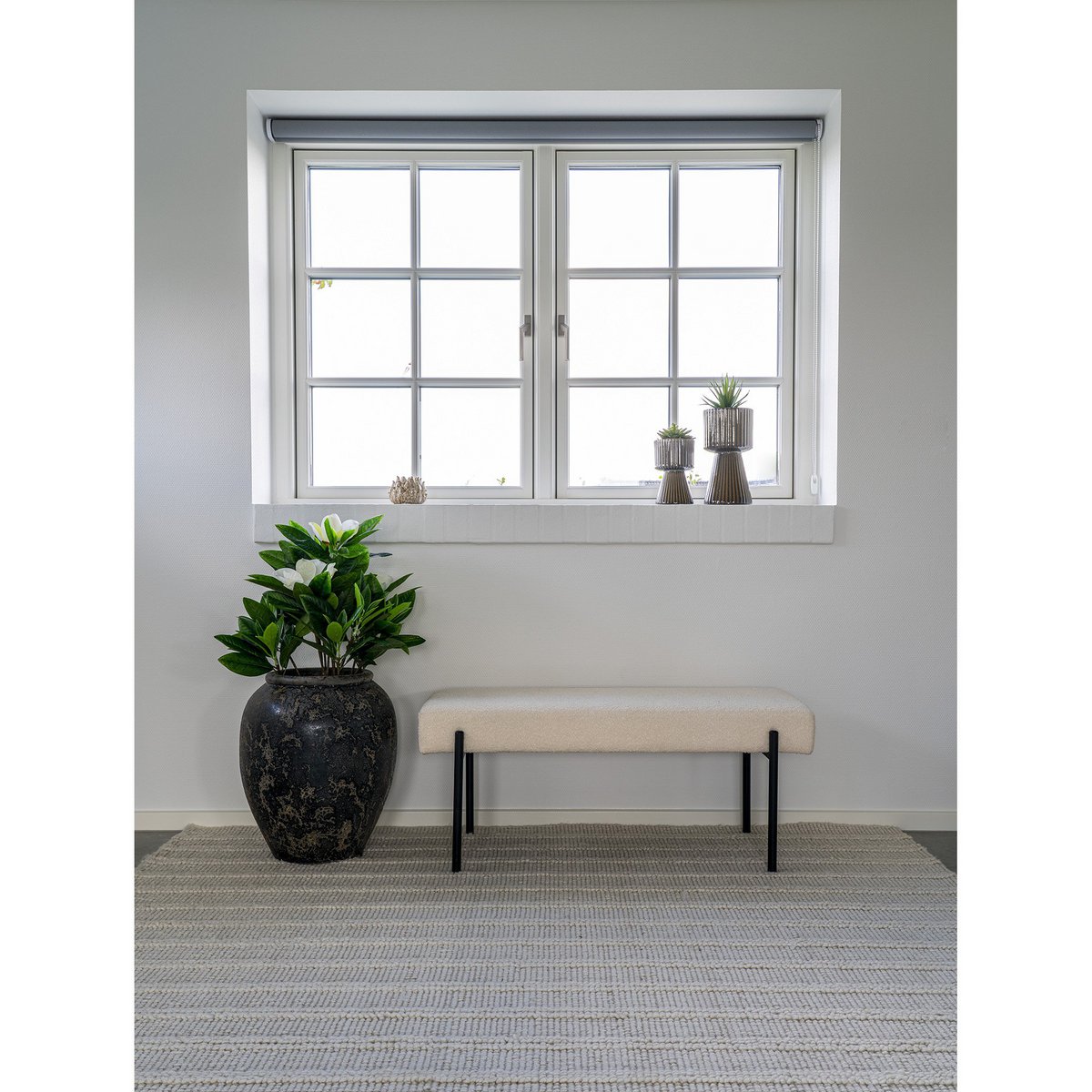 House Nordic ApS - Swindon Bank - Witte Bouclé, 100x36x42,5cm - Deco Delights