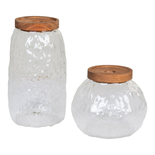 House Nordic ApS - Taipei Storage Jar - Voorraadpot, glas/acacia, set van 2 - Deco Delights