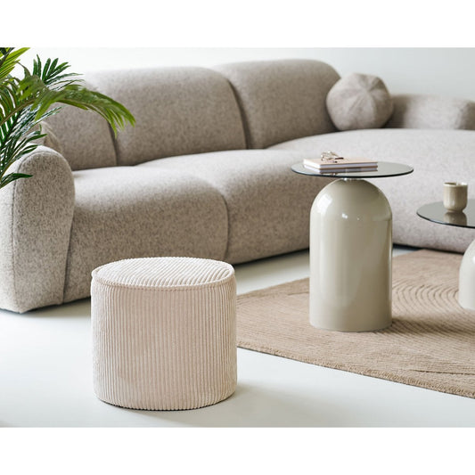 House Nordic ApS - Taupo Poef, ribfluweel, beige, ø40x35 cm, HN1424 - Deco Delights