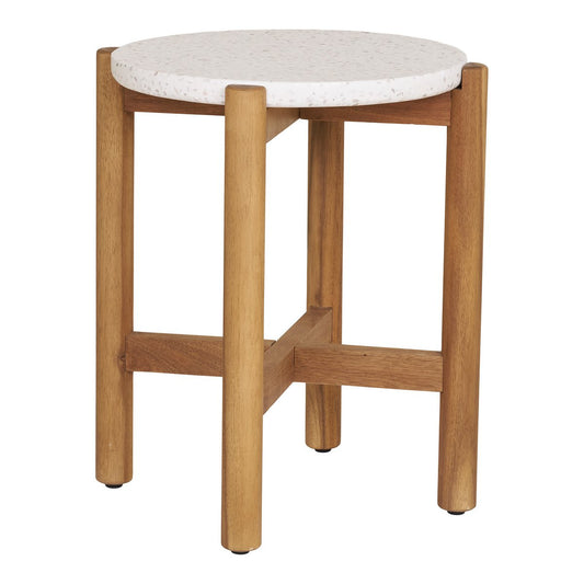 House Nordic ApS - Terracina Bijzettafel - Natuurlijk/Wit, Acacia/Terrazzo, ø37x46 cm - Deco Delights