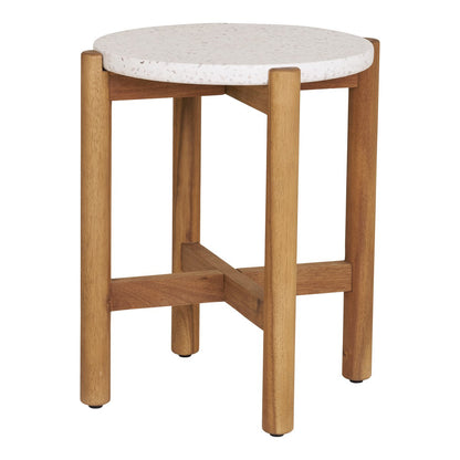 House Nordic ApS - Terracina Bijzettafel - Natuurlijk/Wit, Acacia/Terrazzo, ø37x46 cm - Deco Delights