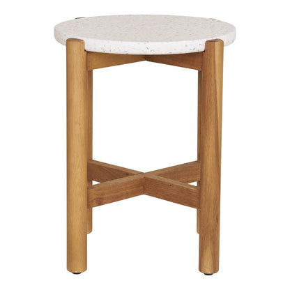 House Nordic ApS - Terracina Bijzettafel - Natuurlijk/Wit, Acacia/Terrazzo, ø37x46 cm - Deco Delights