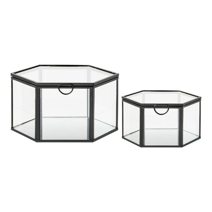 House Nordic ApS - Torpe Box, glas/metaal, helder/zwart, set van 2 - Deco Delights