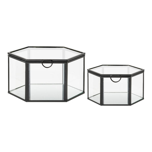 House Nordic ApS - Torpe Box, glas/metaal, helder/zwart, set van 2 - Deco Delights