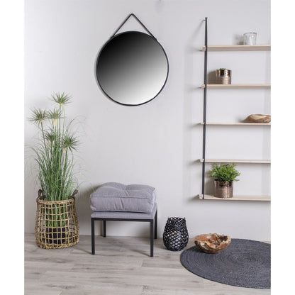 House Nordic ApS - Trapani Spiegel - Zwart, Staal, Kunstleer, Ø38cm - Deco Delights