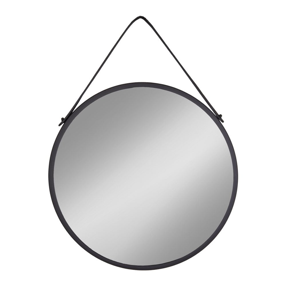 House Nordic ApS - Trapani Spiegel - Zwart, Staal, Kunstleer, Ø38cm - Deco Delights