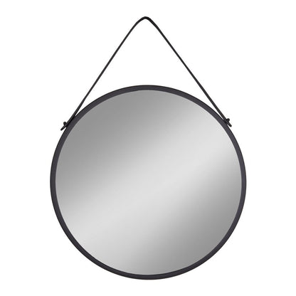 House Nordic ApS - Trapani Spiegel - Zwart, Staal, Kunstleer, Ø38cm - Deco Delights