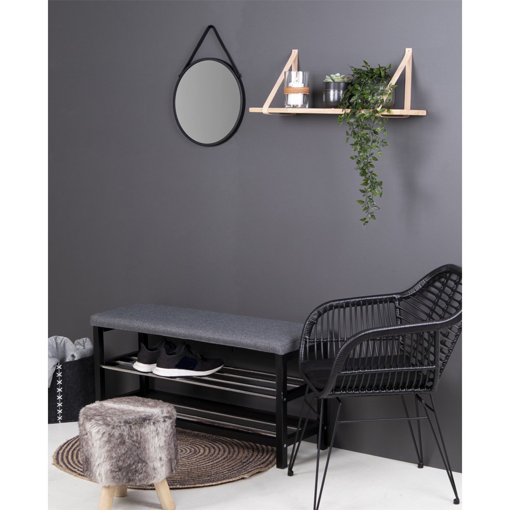 House Nordic ApS - Trapani Spiegel - Zwart, Staal, Kunstleer, Ø38cm - Deco Delights
