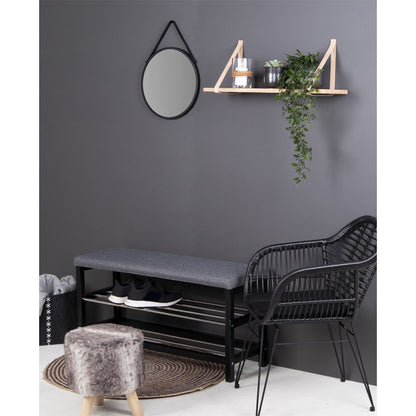 House Nordic ApS - Trapani Spiegel - Zwart, Staal, Kunstleer, Ø38cm - Deco Delights
