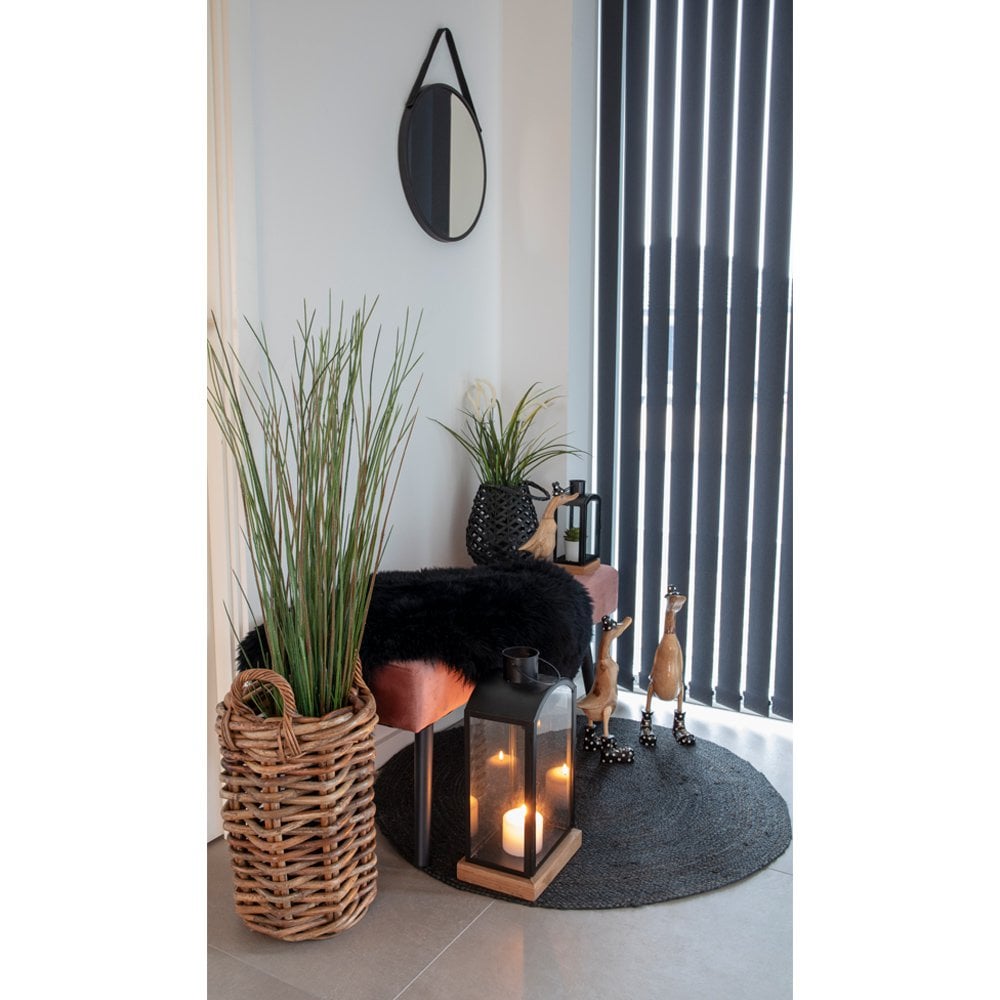 House Nordic ApS - Trapani Spiegel - Zwart, Staal, Kunstleer, Ø38cm - Deco Delights
