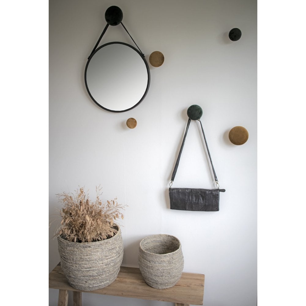 House Nordic ApS - Trapani Spiegel - Zwart, Staal, Kunstleer, Ø38cm - Deco Delights