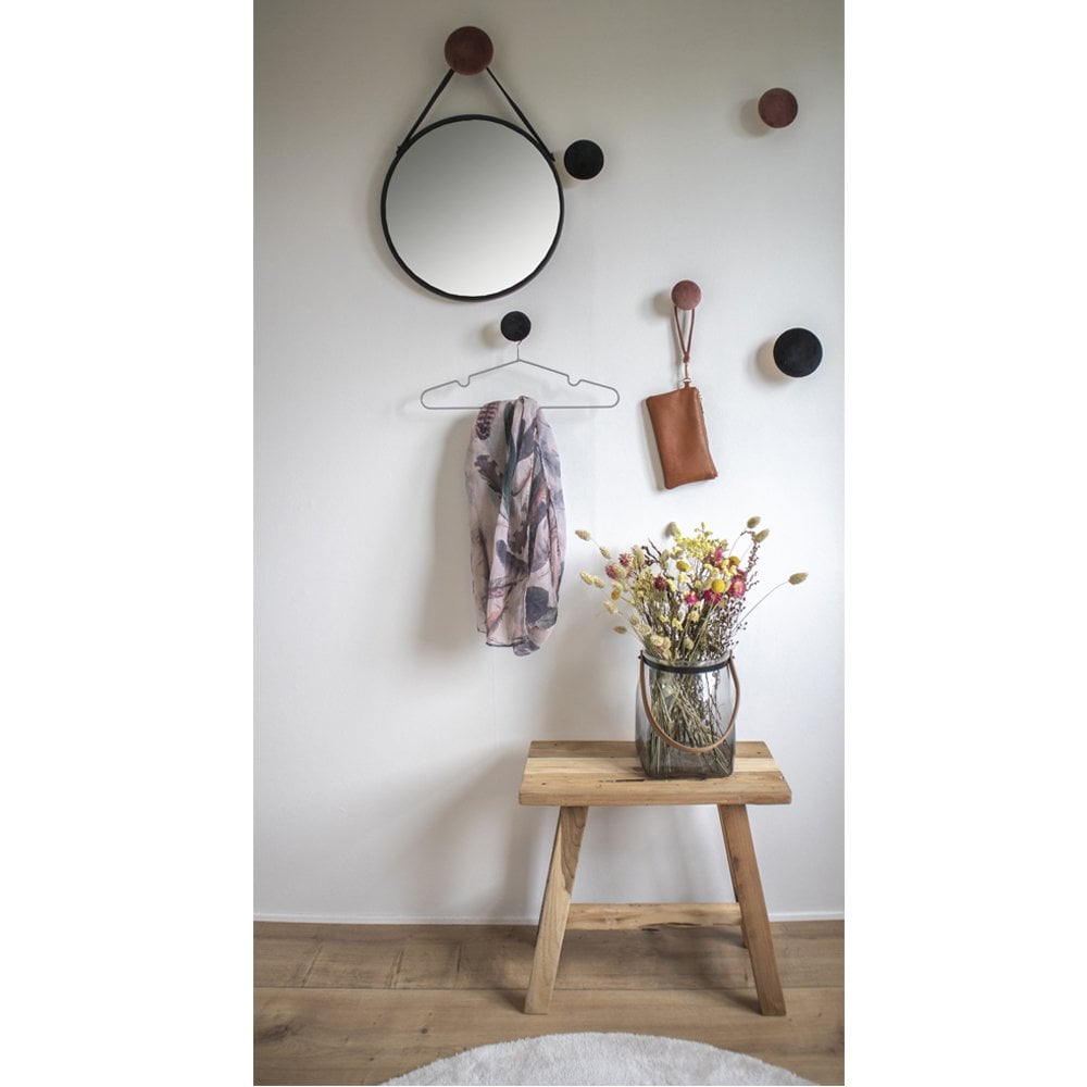 House Nordic ApS - Trapani Spiegel - Zwart, Staal, Kunstleer, Ø38cm - Deco Delights