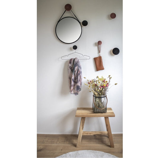 House Nordic ApS - Trapani Spiegel - Zwart, Staal, Kunstleer, Ø38cm - Deco Delights