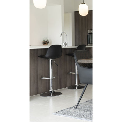 House Nordic ApS - Trondheim Barstoel - Zwart, PU-leer, resistent gegoten kunststof, rubberhout, chromen poten, 41x39x82-104cm - Set van 2 - Deco Delights