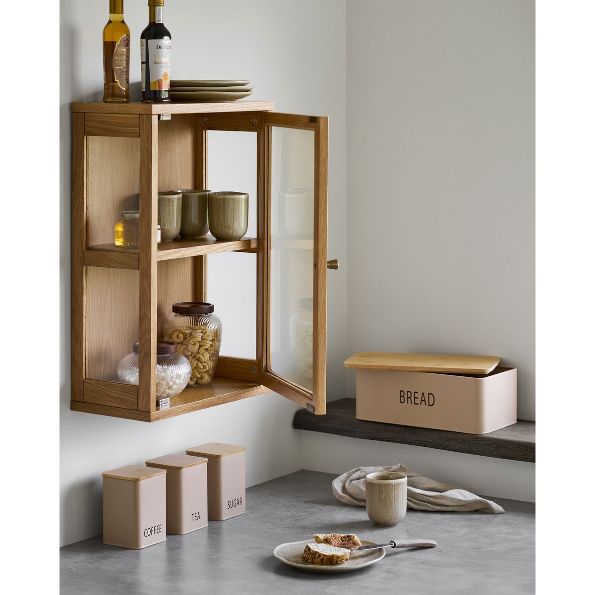 House Nordic ApS - Tula Broodtrommel met 3 blikken, metaal/bamboe, beige, set van 4 - Deco Delights