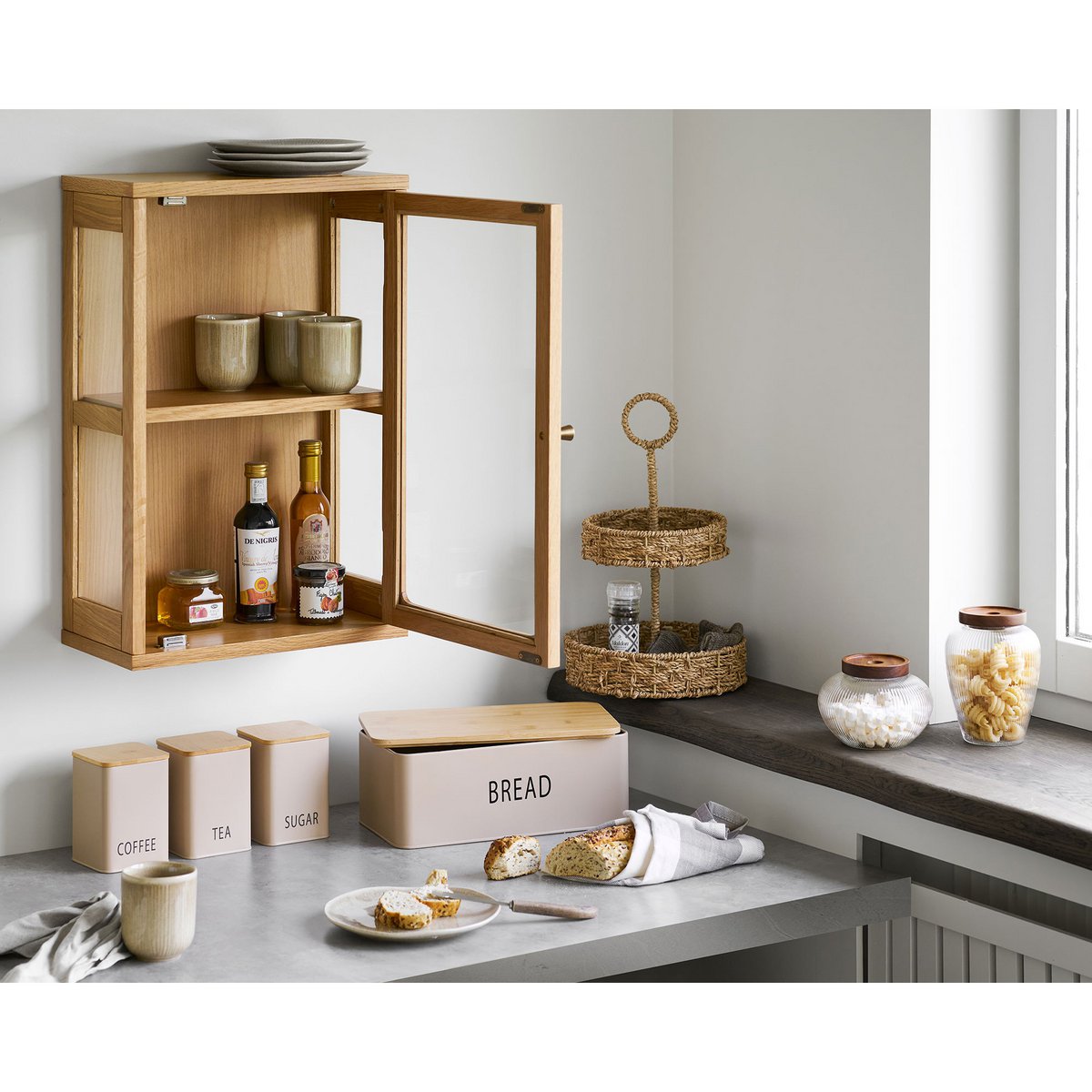 House Nordic ApS - Tula Broodtrommel met 3 blikken, metaal/bamboe, beige, set van 4 - Deco Delights