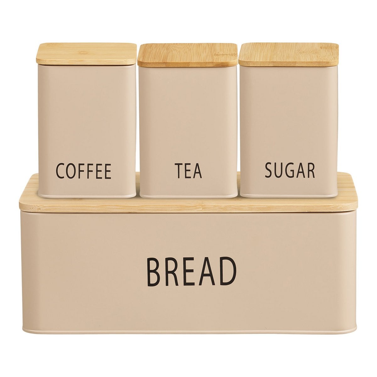 House Nordic ApS - Tula Broodtrommel met 3 blikken, metaal/bamboe, beige, set van 4 - Deco Delights