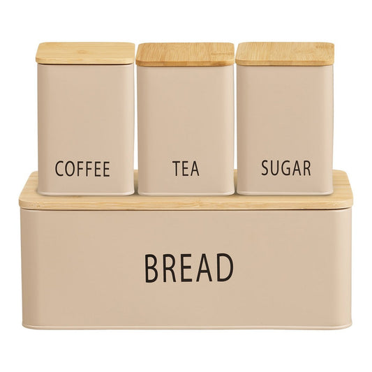 House Nordic ApS - Tula Broodtrommel met 3 blikken, metaal/bamboe, beige, set van 4 - Deco Delights