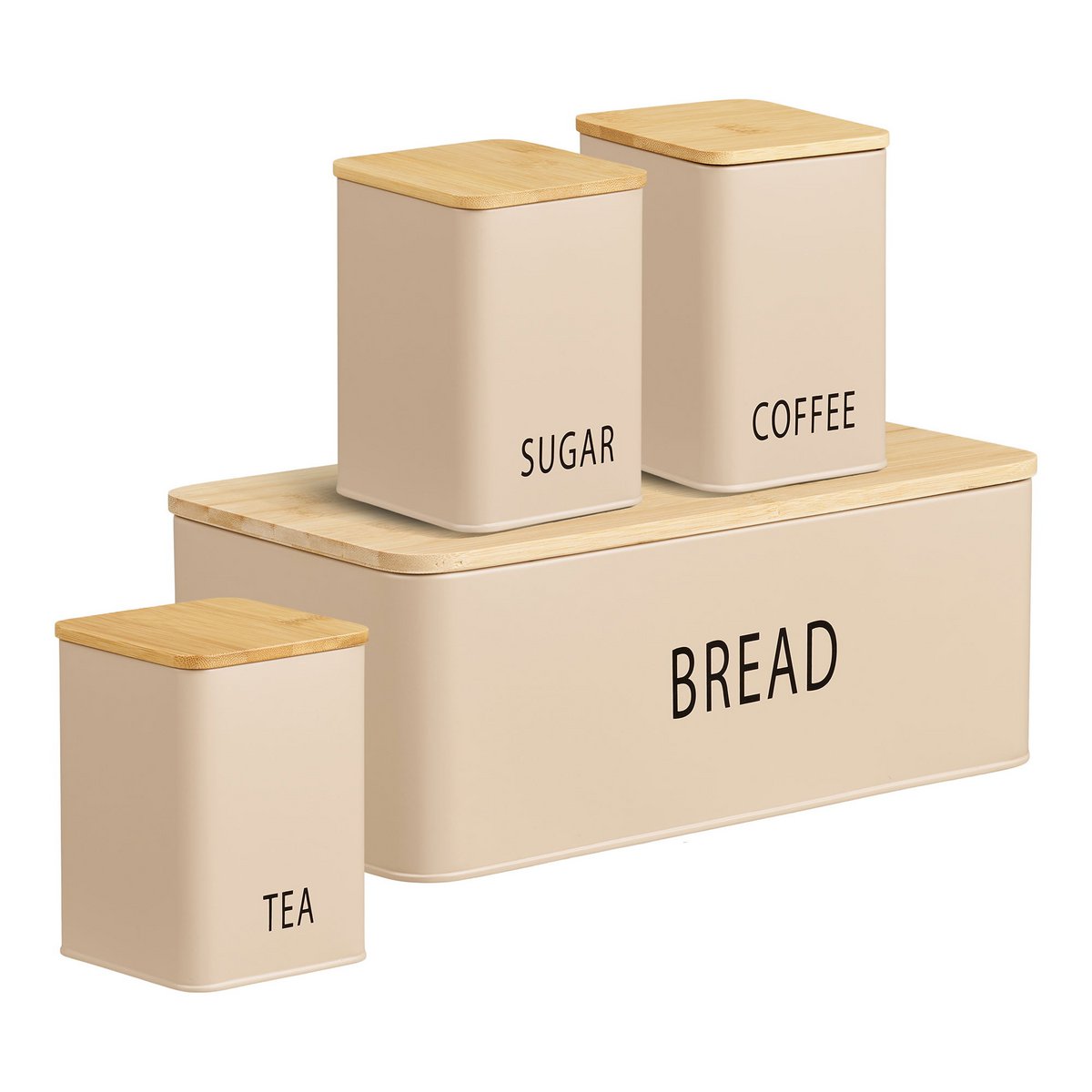 House Nordic ApS - Tula Broodtrommel met 3 blikken, metaal/bamboe, beige, set van 4 - Deco Delights